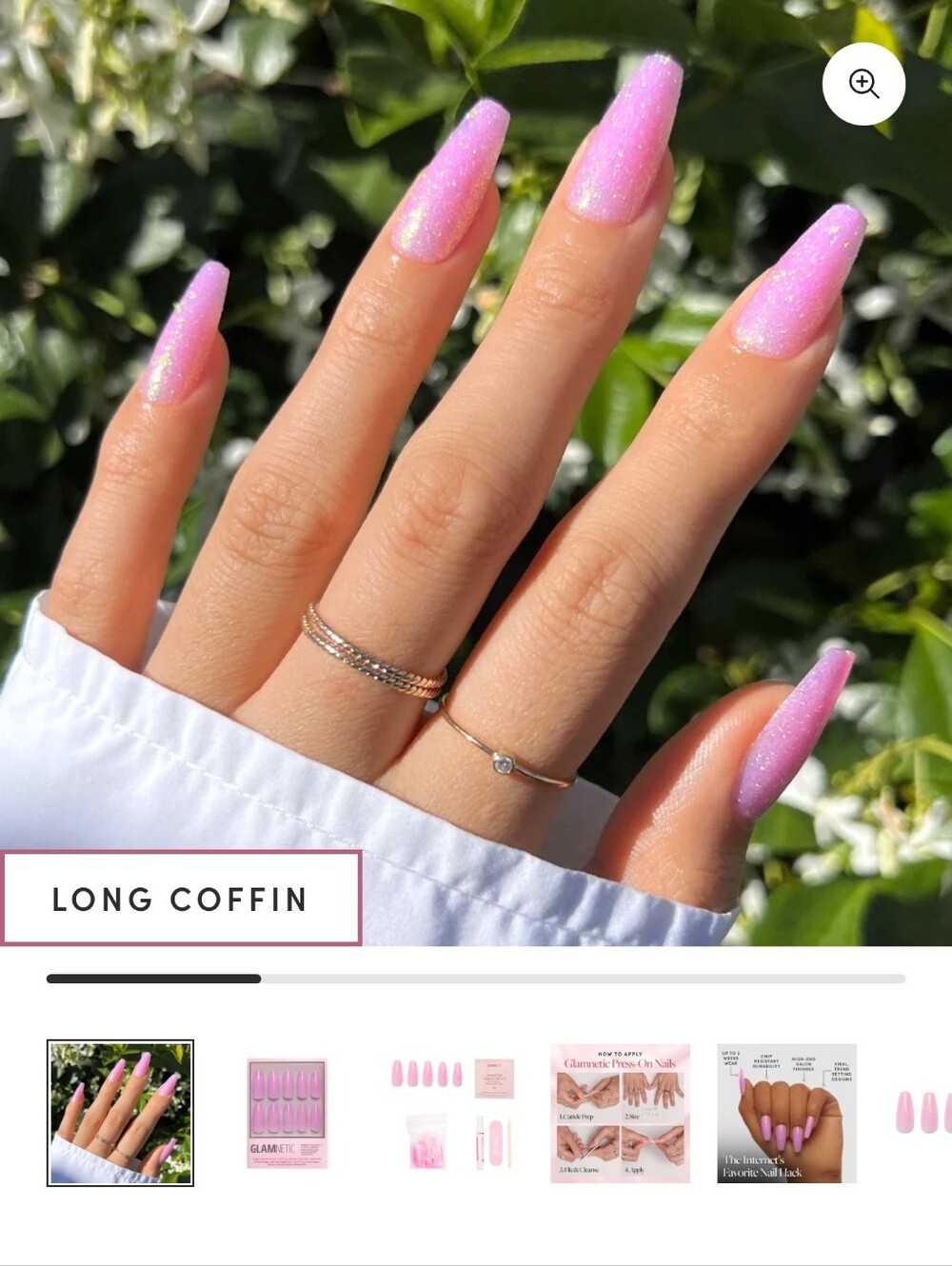 Glamnetic 30pc 'JUICY' Pink Sparkle Reusable Press-On Nails Long Coffin NEW